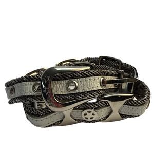 Donna Katz Women's Small White Leather and Silver Metal Mesh Star Belt Heavy EUC
